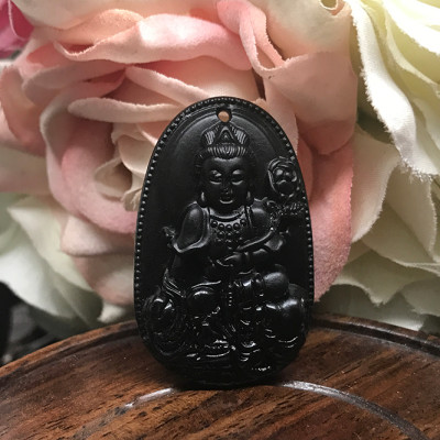 Mặt Dây Chuyền Phổ Hiền Bồ Tát Đá Obsidian Ngọc Quý Gemstones PHOBN