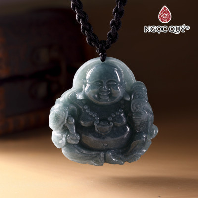 Mặt dây chuyền phật di lặc lam ngọc 45x45mm mệnh hỏa mộc - Ngọc Quý Gemstones