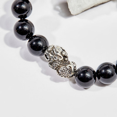 Vòng tay phong thủy đá obsidian charm tỳ hưu 10mm mệnh thủy , mộc- Ngọc Quý Gemstones