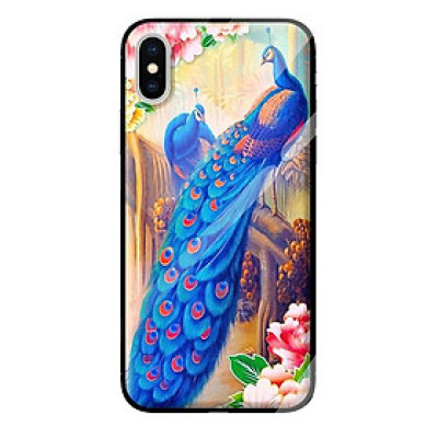 Ốp kính cường lực cho iPhone XS mẫu chim công 2 - Hàng chính hãng