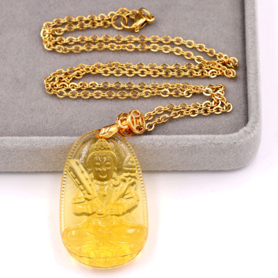 Dây chuyền phật Hư Không Tạng Bồ Tát - pha lê vàng 3.6cm DIVFBV6 - dây inox vàng - tuổi Sửu, Dần