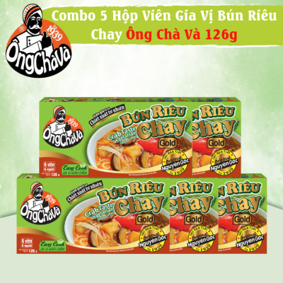 Combo 5 Hộp Viên Gia Vị Bún Riêu Chay Ông Chà Và 126g (Crab Taste Vegetable Soup Cubes)