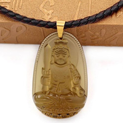 Vòng cổ dây da Phật Bất Động Minh Vương đá Obsidian 5cm - Phật bản mệnh tuổi Dậu