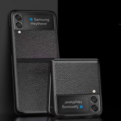 Ốp lưng dành cho SamSung Galaxy Z Flip3 lưng da viền TPU dẻo cao cấp - Hàng Nhập Khẩu