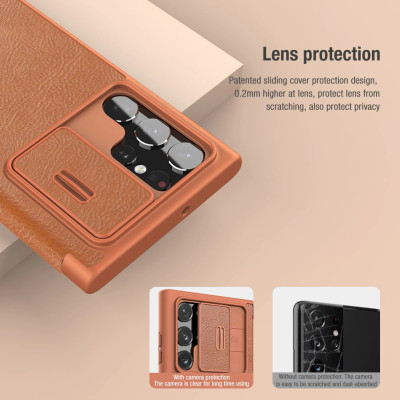 Bao da cho SamSung Galaxy S23 Ultra chính hãng Nillkin QIN có nắp trượt bảo vệ camera sau - Hàng chính hãng