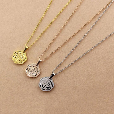 Dây chuyền nữ titan thời trang mặt hình hoa hồng phun cát thép không gỉ trangsucpt 3 màu DCNUT102