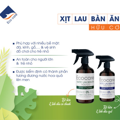 Xịt lau bàn ăn hữu cơ Bồ hòn tinh dầu Sả Chanh dung tích 500ml thương hiệu Ecocare