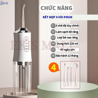 Tăm nước, Máy Tăm Nước Cầm Tay,Tăm Nước Vệ Sinh Răng Miệng Oral irrigator - Sạc USB, Chống Nước, Công nghệ Châu Âu