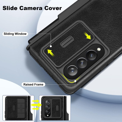 Case bao da chống sốc cho Samsung Galaxy Z Fold 4 trang bị nắp bảo vệ Camera và ngăn đựng S-Pen hiệu Nillkin Qin Pro (chất liệu da cao cấp, thiết kế thời trang cá tính) - Hàng nhập khẩu