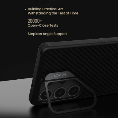 Ốp Lưng Cho Samsung Galaxy S25 Ultra Nillkin Carbon Aramid Chống Sốc Hỗ Trợ Sạc Không Dây Magnetic, Tích Hợp Giá Đỡ - Hàng chính hãng