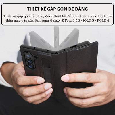 Case bao da chống sốc cho Samsung Galaxy Z Fold 6 trang bị ngăn đựng S-Pen, khe nhét thẻ card hiệu Nillkin Aoge Leather Cover Case (bảo vệ máy cực tốt, chất liệu da thật cao cấp, thiết kế thời trang cá tính) - hàng nhập khẩu