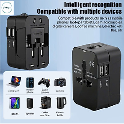 Ổ Cắm Điện Du Lịch Quốc Tế Đa Năng Tích Hợp 2 Cổng USB . Chất Liệu Nhựa PC Chống Cháy Phù Hợp Với Hơn 150 Quốc Gia - Hàng chính hãng 