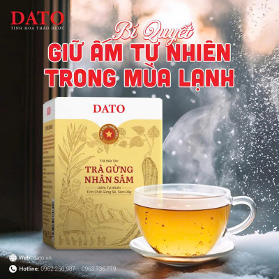 Trà gừng nhân sâm DATO, trà gừng hòa tan. giảm ho, cảm lạnh, làm ấm cơ thể, tăng sức đề kháng.