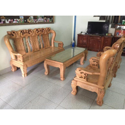Bàn ghế gỗ sồi nga bộ ban ghế phong khach gỗ sôi bộ ban ghế tay tron gỗ sôi tay 12