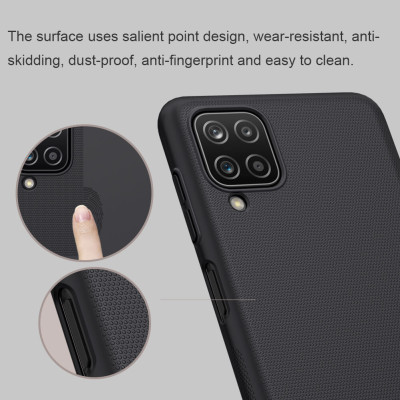 Ốp Lưng Sần chống sốc cho Samsung Galaxy A12 hiệu Nillkin Super Frosted Shield (Đính kèm giá đỡ hoặc miếng dán từ tính) - Hàng Chính Hãng
