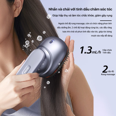 Lược Điện Massage Da Đầu PHILIPS PPM1511-massage giảm căng thẳng và kích thích tuần hoàn máu,tinh dầu dưỡng ẩm chăm sóc tóc - Hàng chính hãng