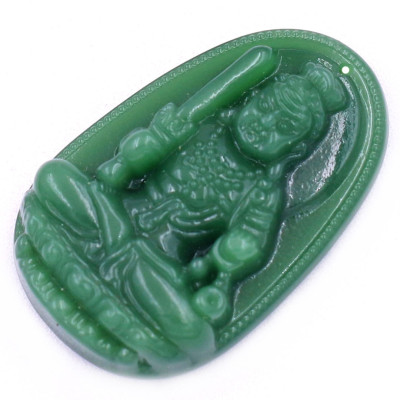 Mặt dây chuyền Phật Bất động minh vương đá xanh 2.2 x 3.6cm ( size trung ) kèm vòng cổ dây chuyền inox + móc inox, Phật bản mệnh