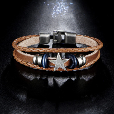 Vòng Tay - Vòng Đeo Tay Ngôi Sao, Da Bò thật, kích thước 20cm, handmade, Phong cách Euro Vintage.