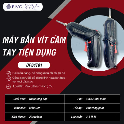 Máy Bắn Vít Cầm Tay Không Dây FIVO, Linh Động 2 Kiểu Dáng, Tặng Kèm Dây Sạc Và 2 Đầu Vít, Nhỏ Gọn Tiện Dụng