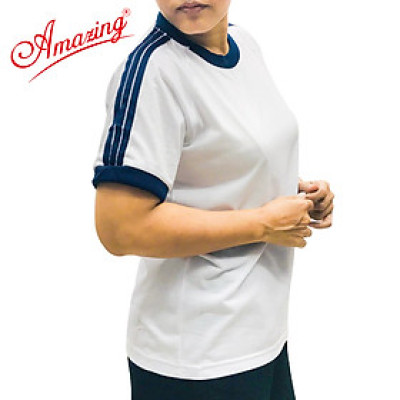 Áo thun thể dục thương hiệu Amazing cho nữ, cổ bẻ và cổ tròn, đồng phục thể thao cho học sinh nam nữ các cấp