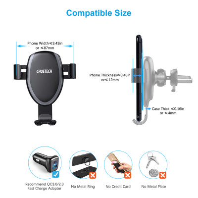 Đế sạc nhanh không dây cho xe hơi CHOETECH T536S - Hàng Chính Hãng 