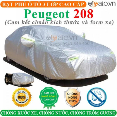 Bạt Phủ Ô Tô Peugeot 208 Cao Cấp 3 Lớp Chống Nắng Nóng Chống Nước Chống xước