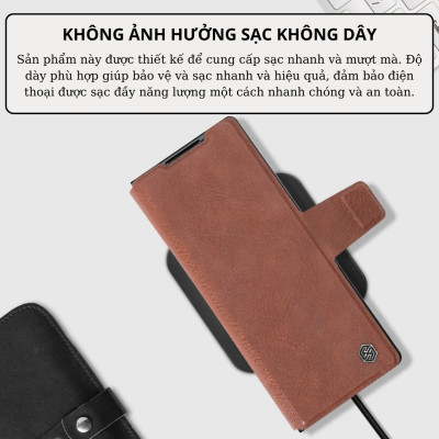 Case bao da chống sốc cho Samsung Galaxy Z Fold 6 trang bị ngăn đựng S-Pen, khe nhét thẻ card hiệu Nillkin Aoge Leather Cover Case (bảo vệ máy cực tốt, chất liệu da thật cao cấp, thiết kế thời trang cá tính) - hàng nhập khẩu