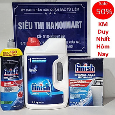 Bột rửa bát Finish 2,5kg + muối 1,2kg + bóng 750ml ( Hàng chính hãng )