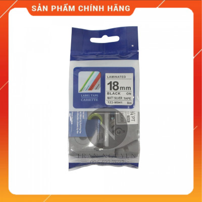 [Combo 5 hộp] Nhãn In đa lớp Tz2-m941 - Đen nền bạc 18mm x 8m - Hàng nhập khẩu