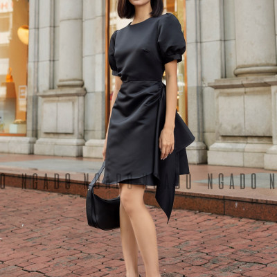 Đầm đen cổ tròn NGADO , đầm nữ , váy đầm thiết kế , sang trọng , dự tiệc