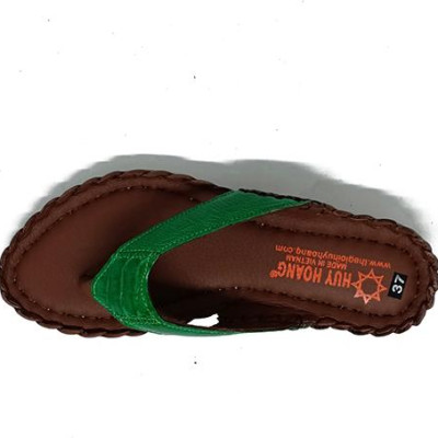 Dép nữ Huy Hoàng da đà điểu màu xanh rêu HT7409