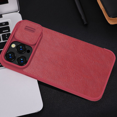 Bao da dành cho iPhone 14/ 14 Plus/ 14 Pro Max/ 14 Pro hàng chính hãng Nillkin QIN có nắp trượt bảo vệ camera - Hàng nhập khẩu