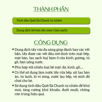 Xịt Lau bàn ăn hữu cơ Bồ hòn tinh dầu Quế 500ml thương hiệu Ecocare