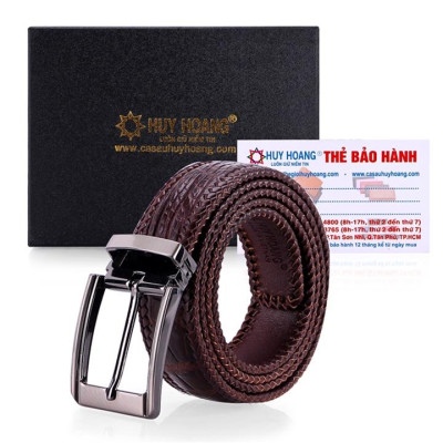 HC4276-77-78-79 - Thắt lưng nam da cá sấu Huy Hoàng đan viền 3,5P đầu kim màu đen, nâu đất, nâu đỏ, vàng bò
