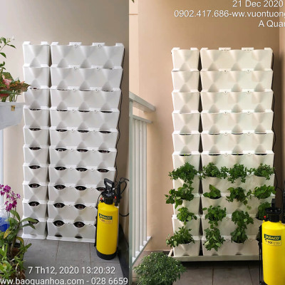 08 Chậu trồng rau thông minh Không thay đất Vertical (màu trắng) nhập khẩu Bồ Đào Nha kèm bộ tưới nhỏ giọt và bón phân Bán tự động (khu vực Không có vòi cấp)