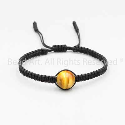 Vòng Tay Thắt Dây Mắt Hổ Màu Vàng 10MM, Thổ, Kim, Vòng Tay Phong Thuỷ, Chuỗi Hạt, Yoga S50 - Bead Art