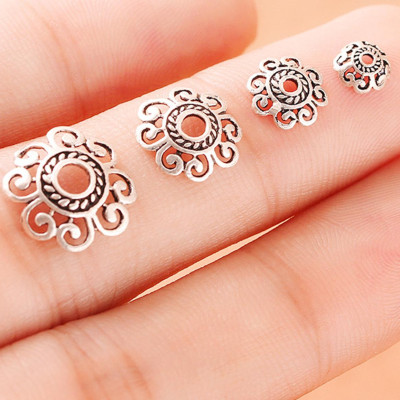 Combo 10 cái charm bạc chụp hạt, bọc hạt họa tiết  hoa văn #20 - Ngoc Quý Gemstones
