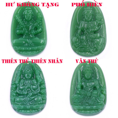 Mặt dây chuyền Phật Bất động minh vương đá xanh 2.2 x 3.6cm ( size trung ) kèm vòng cổ dây chuyền inox + móc inox, Phật bản mệnh