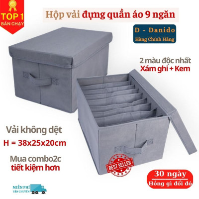 Hộp vải đựng đồ chia 9 ngăn và 16 ngăn sắp xếp quần áo D Danido - Khay đựng đồ chia ngăn tiện ích, chất liệu cao cấp vải không dệt có nắp