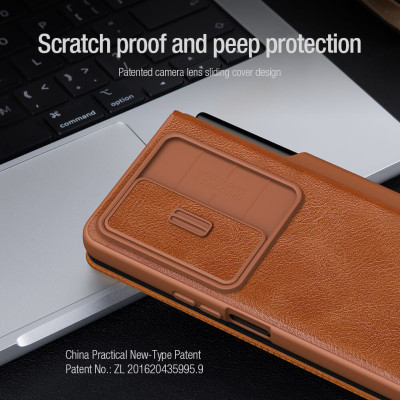 Case bao da chống sốc cho Samsung Galaxy Z Fold 4 trang bị nắp bảo vệ Camera và ngăn đựng S-Pen hiệu Nillkin Qin Pro (chất liệu da cao cấp, thiết kế thời trang cá tính) - Hàng nhập khẩu