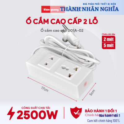 Ổ cắm Điện Quang ĐQ 001A-02 ( 2 lỗ ) dây 2m - Bảo hành 12 tháng