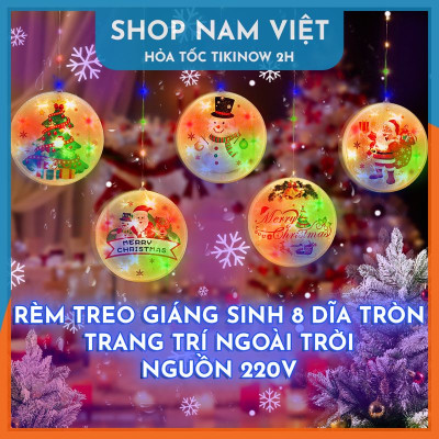 Dây Led Rèm Treo Trang Trí Giáng Sinh 8 Dĩa Tròn Chống Nước Trang Trí Ngoài Trời