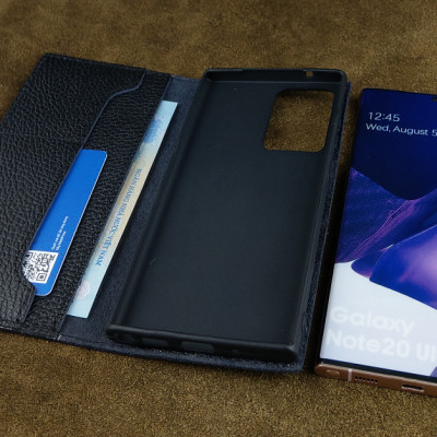 Bao da gập cho điện thoại Note20 Ultra da bò thật