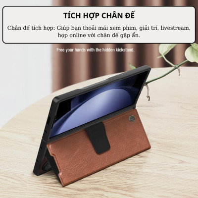 Case bao da chống sốc cho Samsung Galaxy Z Fold 6 trang bị ngăn đựng S-Pen, khe nhét thẻ card hiệu Nillkin Aoge Leather Cover Case (bảo vệ máy cực tốt, chất liệu da thật cao cấp, thiết kế thời trang cá tính) - hàng nhập khẩu