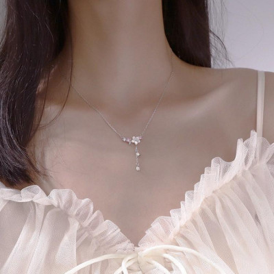 Dây chuyền bạc 925 hoa mai thả xích tag trái tim duyên dáng thanh lịch Dế Bạc - D4430