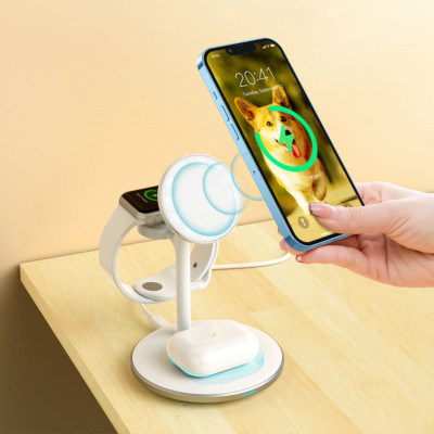 Đế sạc Choetech T585-F không dây 3 in 1 dành cho I-PHONE, AIR-PODS, AP-PLE WATCH (hàng chính hãng)