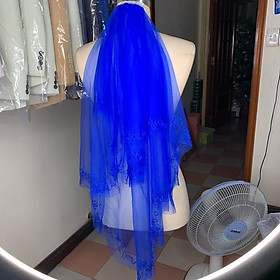Voan cài tóc cô dâu xanh bích viền thêu có xược cài