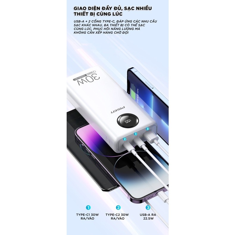 Pin dự phòng PISEN Pin dự phòng PISEN TS-D337 QUICK Power Cube 20000mAh, công suất 30W sạc nhanh hai chiều - Hàng chính hãng QUICK Power Cube 20000mAh, công suất 30W sạc nhanh hai chiều - Hàng chính hãng