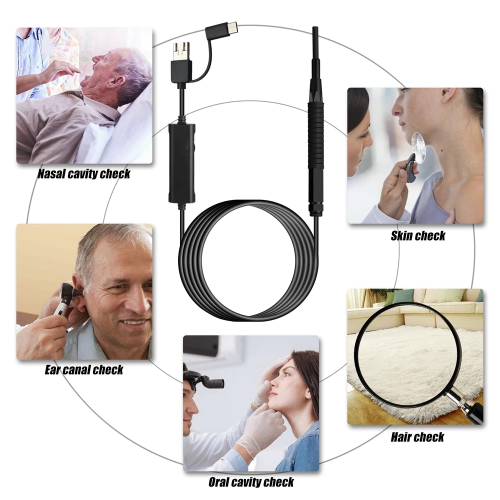 ROGTZ - Camera Nội Soi Tai Mũi Họng AN103 Hình Ảnh HD Sắc Nét Tích Hợp Đèn LED Tiện Ích 3 Trong 1 USB Micro USB TypeC Kết Nối Dễ Dàng Android Window Bộ Đầu Lấy Ráy Tai Sức Khỏe Tai Mũi Họng Tại Nhà Trẻ Em Phụ Huynh - Hàng Chính Hãng