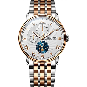 Đồng hồ nam chính hãng Lobinni Ref.1023-6 (Phiên bản đặc biệt Limited) Kính sapphire nguyên khối ,chống xước,chống nước 50m ,mặt trắng vỏ vàng hồng dây kim loại thép không gỉ 316L ,Đồng hồ cơ (Automatic) ,BH 24 tháng,thiết kế sun and moon sang trọng